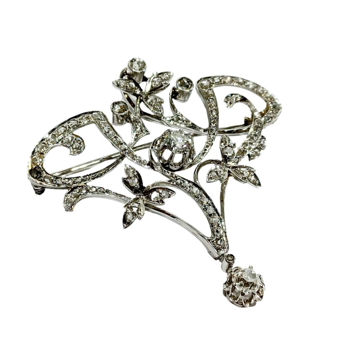 Broche Napoléon III or blanc et diamants - Castafiore