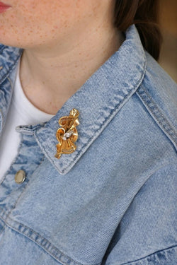 Broche Noeud Années 50 Diamants Or Rose - Castafiore