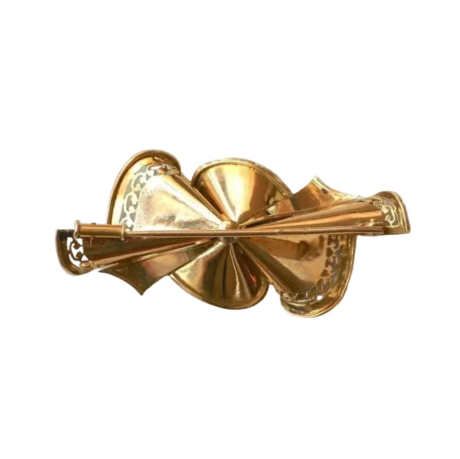 Broche Noeud Années 50 Diamants Or Rose - Castafiore