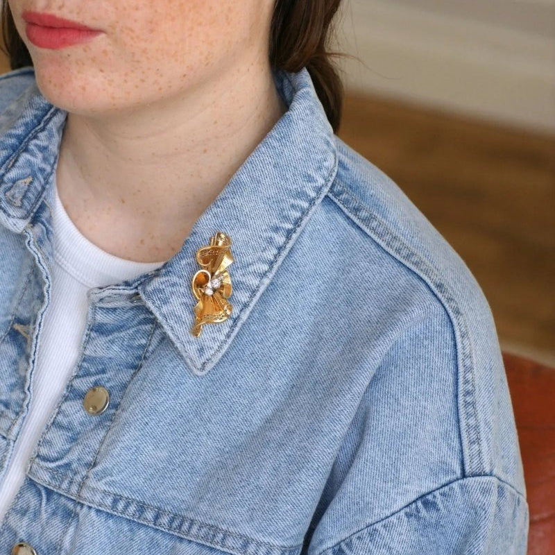 Broche Noeud Années 50 Diamants Or Rose - Castafiore