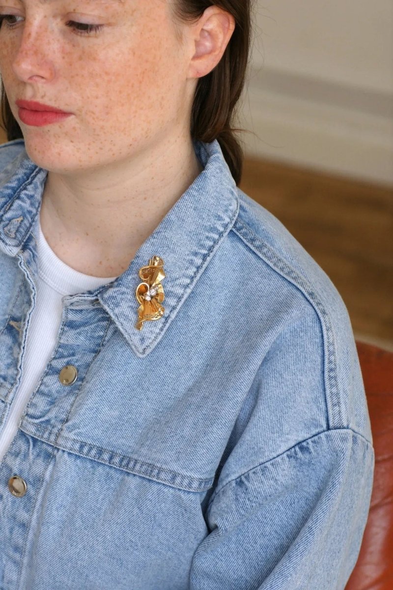 Broche Noeud Années 50 Diamants Or Rose - Castafiore