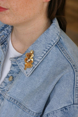 Broche Noeud Années 50 Diamants Or Rose - Castafiore