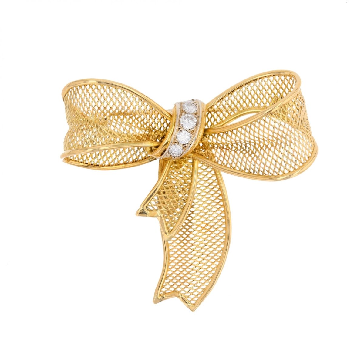 Broche noeud en or jaune et diamants - Castafiore