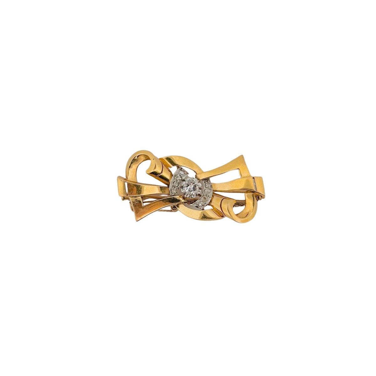 Broche Noeud en or jaune et diamants - Castafiore