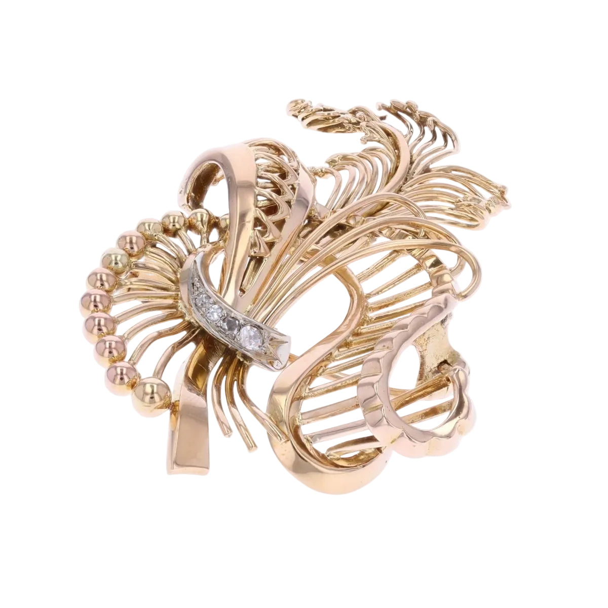 Broche or jaune et diamants vintage - Castafiore