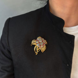 Broche - Or jaune, Rubis, Pierres de Lune - Castafiore