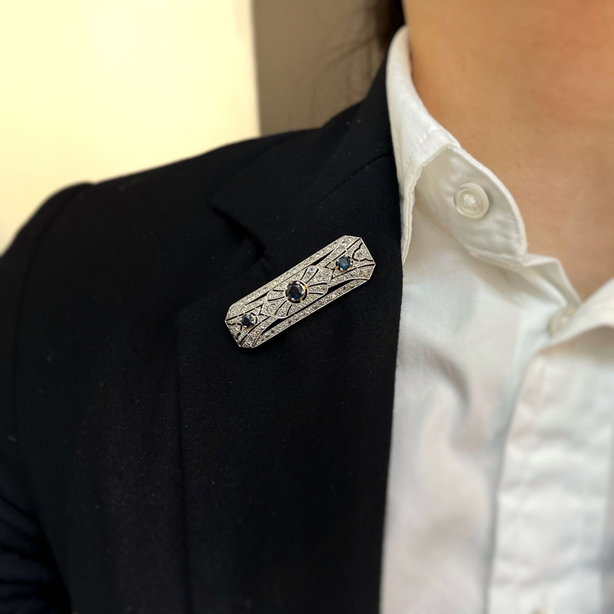 Broche - Or, Platine, Diamants & Saphirs