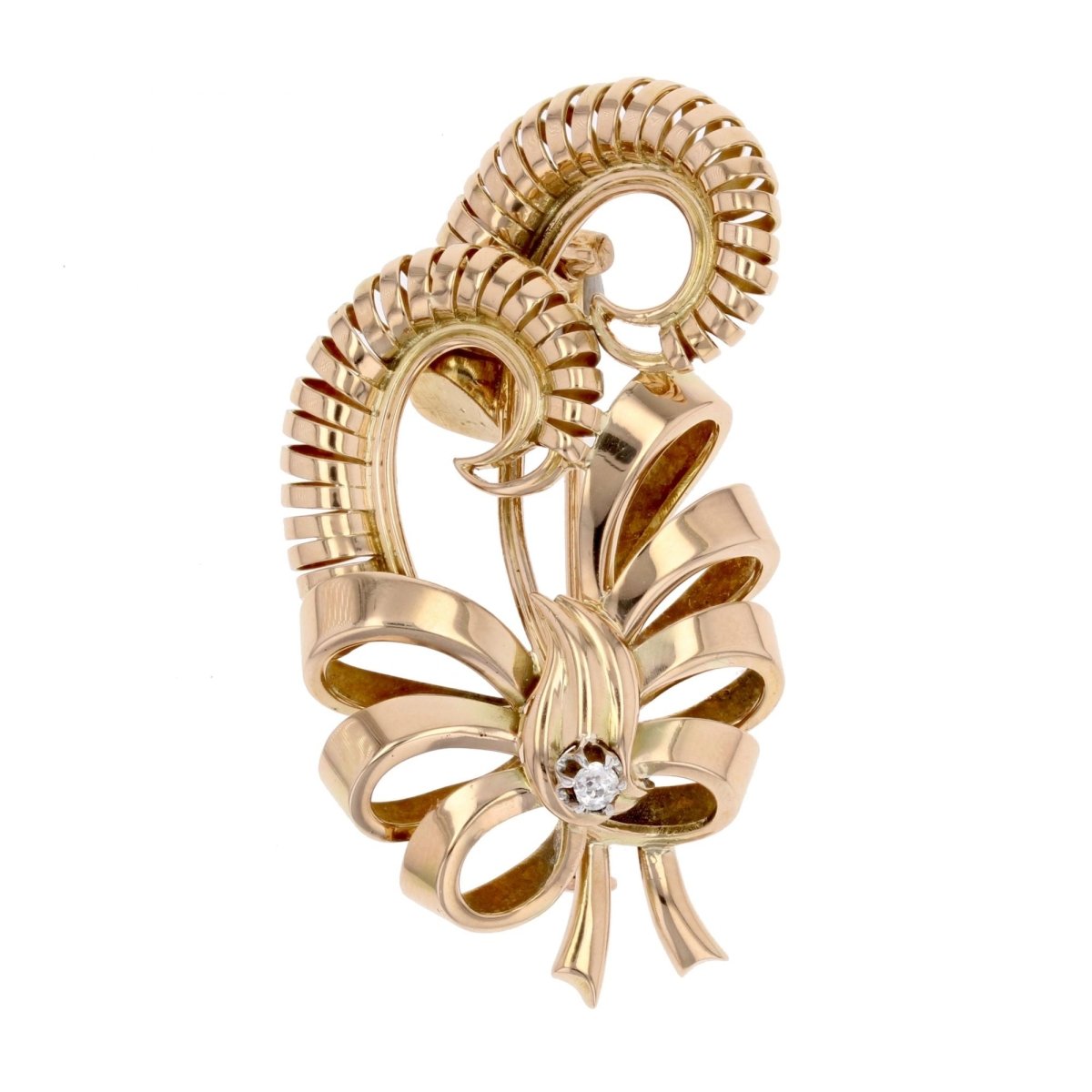 Broche or rose rétro diamant - Castafiore