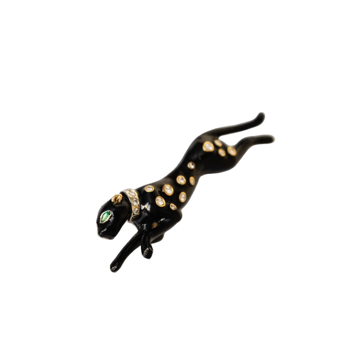 Broche panthère André VASSORT en or jaune et émail noir