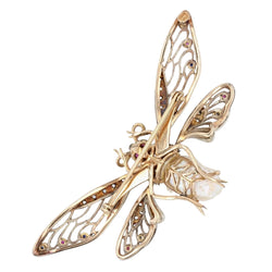 Broche PAPILLON Articulé en or jaune perle baroque diamants saphirs rubis - Castafiore