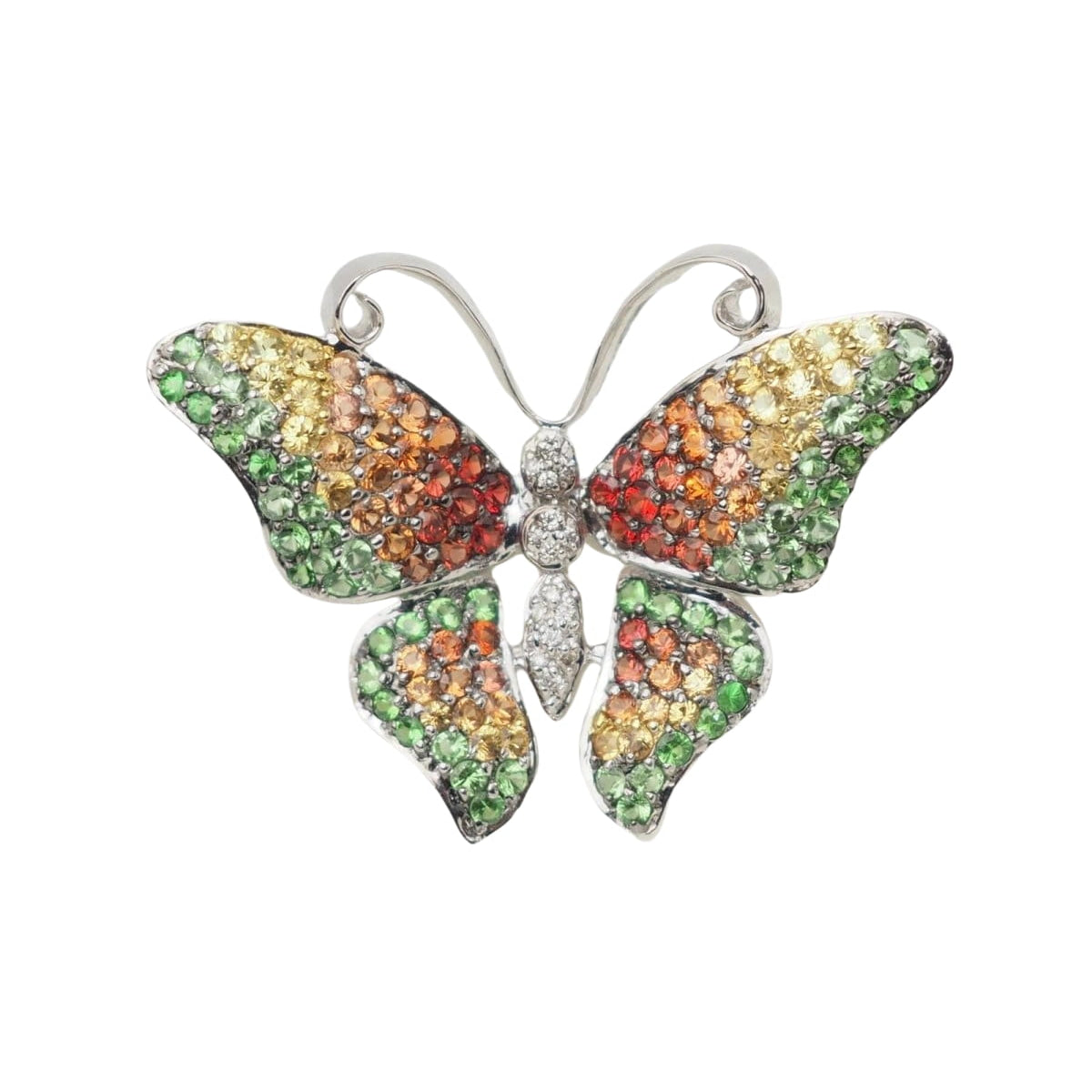 Broche papillon en or blanc, citrine, topaze et péridot - Castafiore