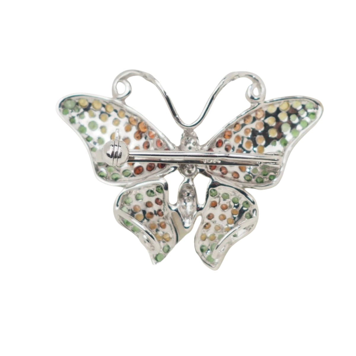 Broche papillon en or blanc, citrine, topaze et péridot - Castafiore