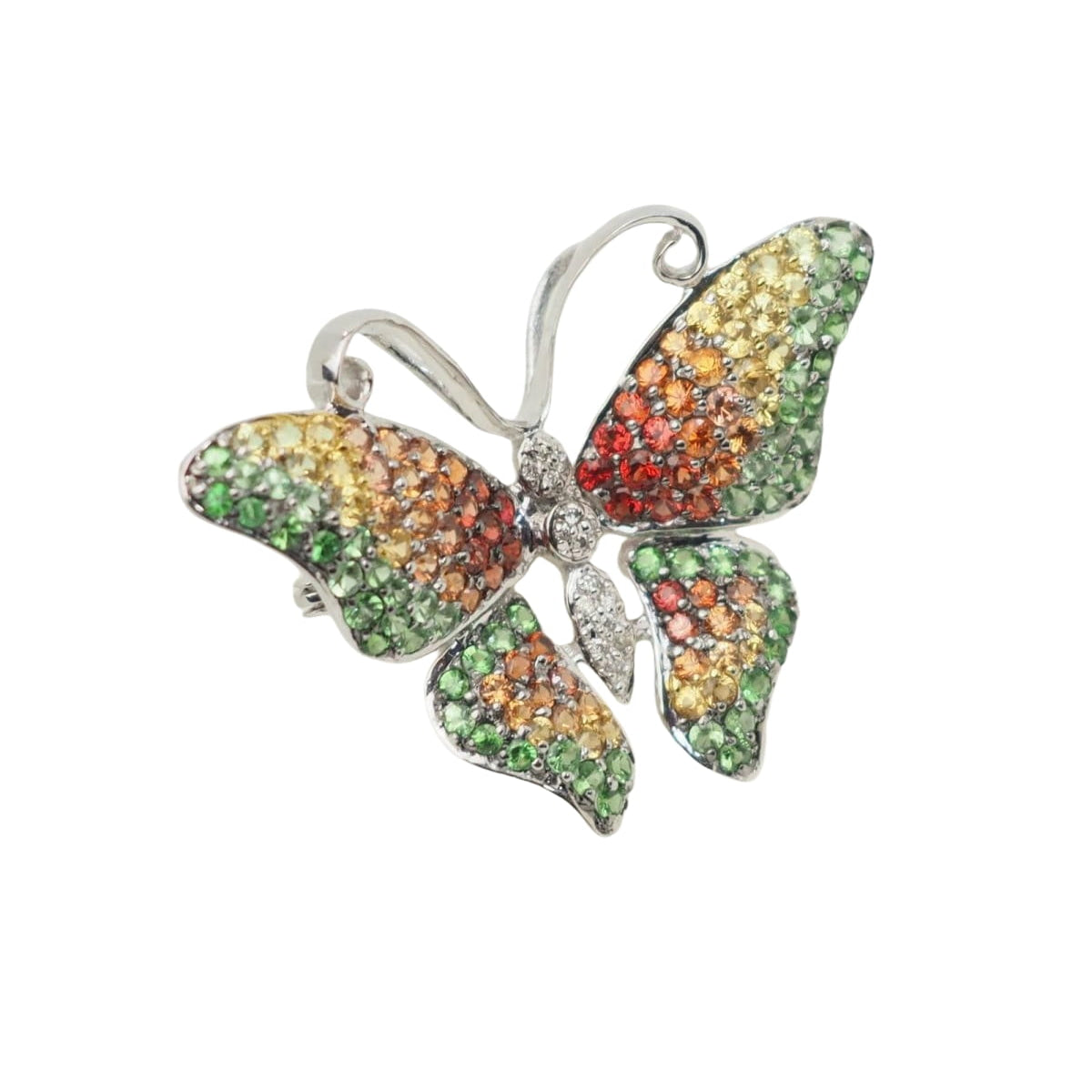 Broche papillon en or blanc, citrine, topaze et péridot - Castafiore