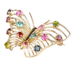 Broche Papillon en or jaune et pierres fines - Castafiore