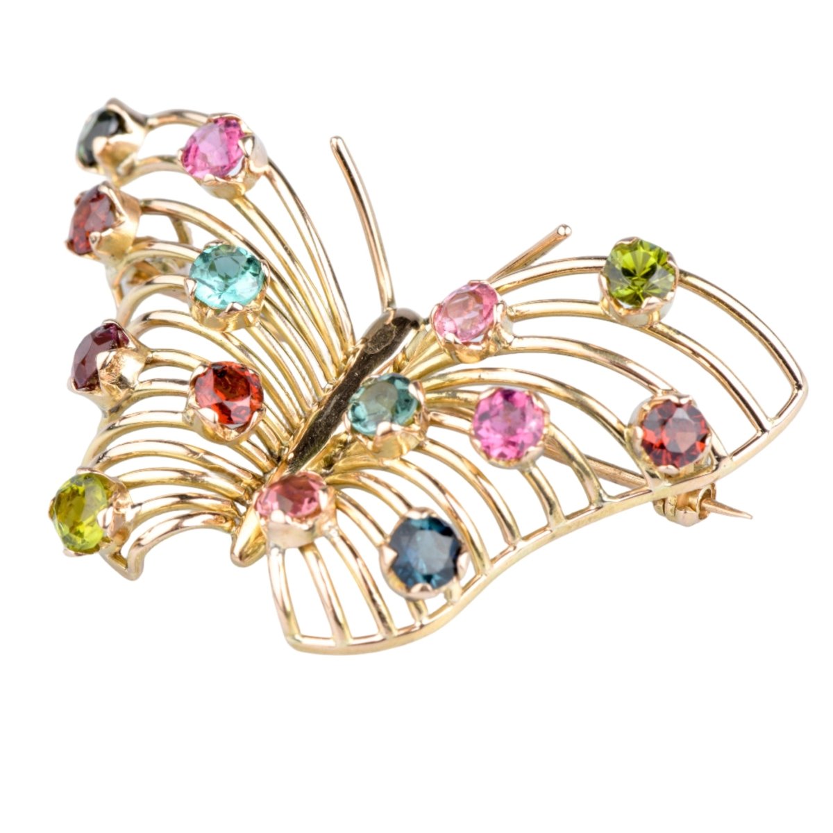 Broche Papillon en or jaune et pierres fines - Castafiore