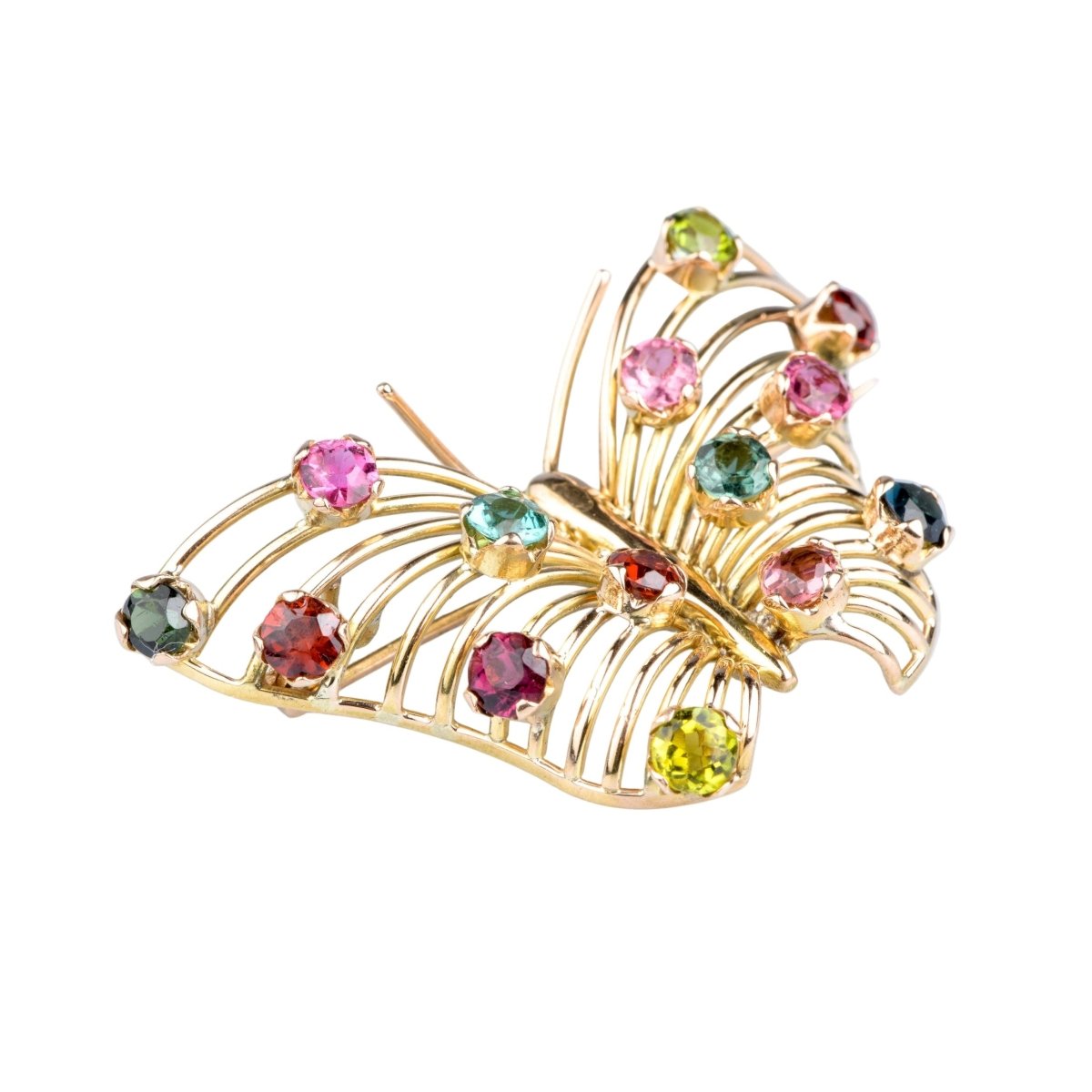 Broche Papillon en or jaune et pierres fines - Castafiore