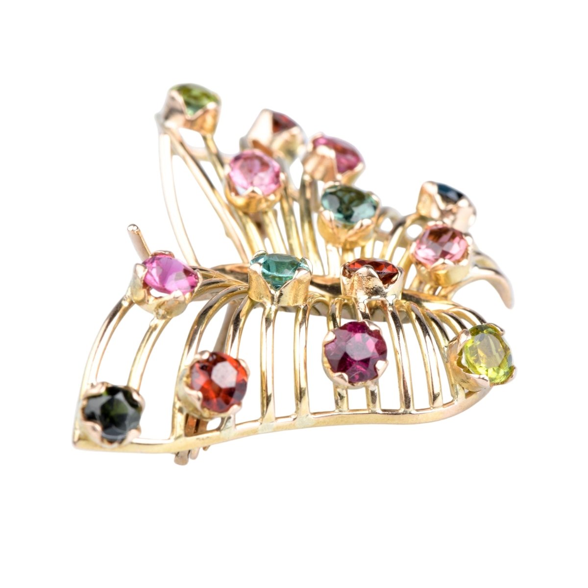 Broche Papillon en or jaune et pierres fines - Castafiore