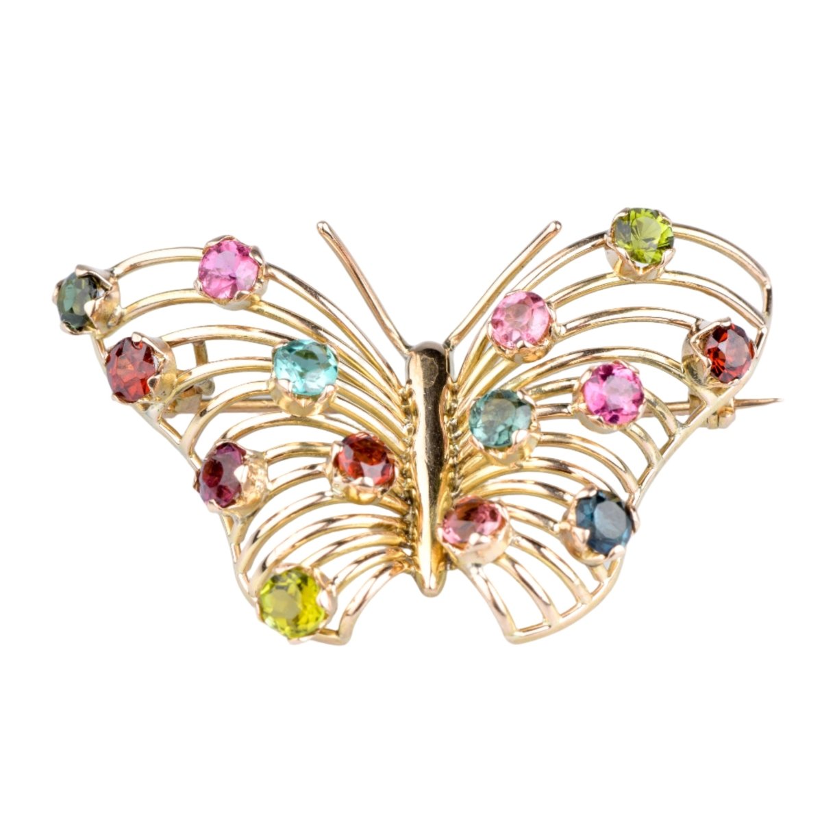 Broche Papillon en or jaune et pierres fines - Castafiore