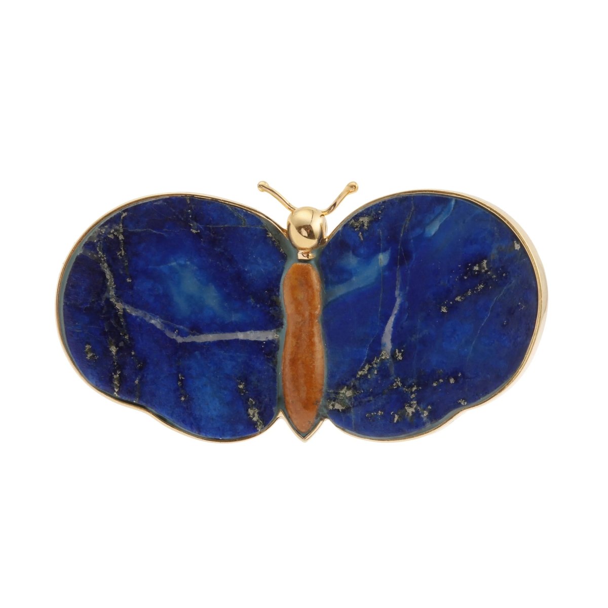 Broche Papillon Lapis - Lazuli Jaspe Or Jaune 18 Carats - Castafiore