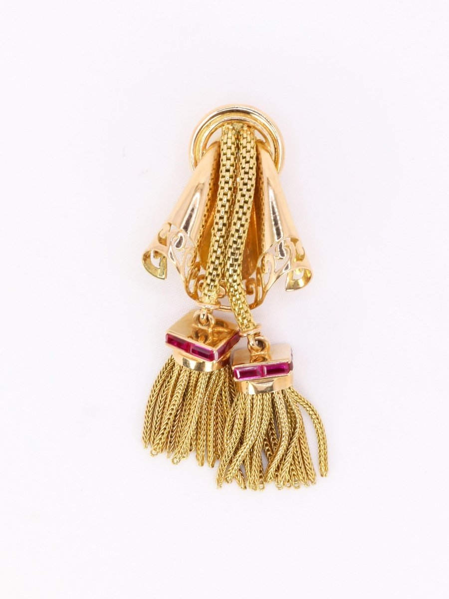 Broche passementerie or jaune rubis calibrés - Castafiore