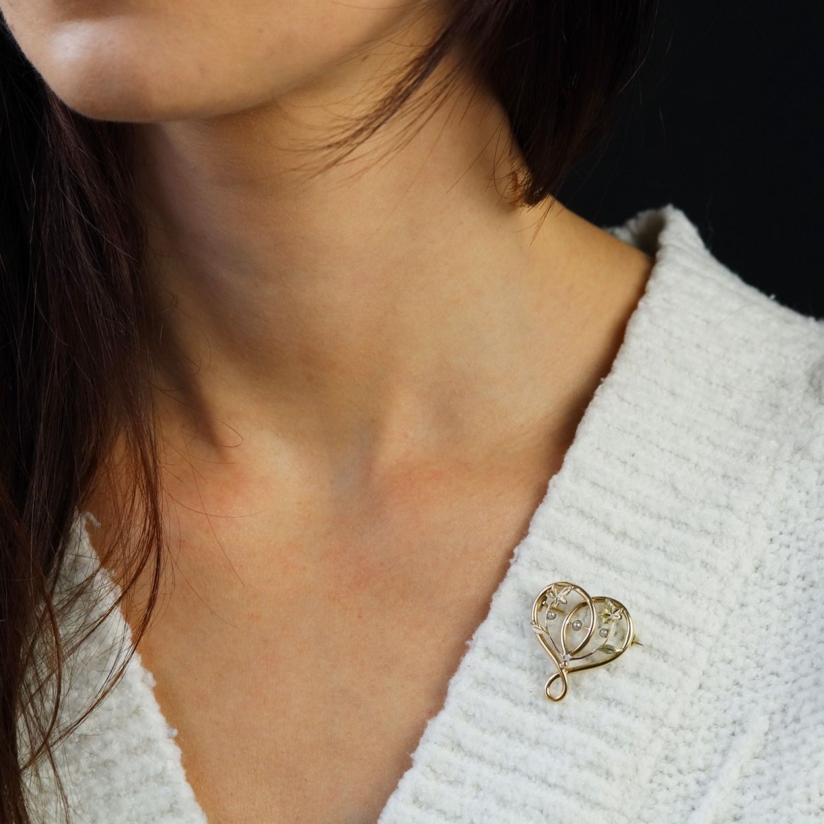 Broche pendentif ancienne en or jaune et perles fines - Castafiore