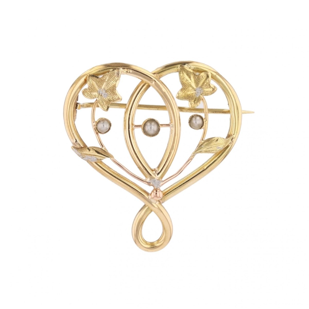 Broche pendentif ancienne en or jaune et perles fines - Castafiore