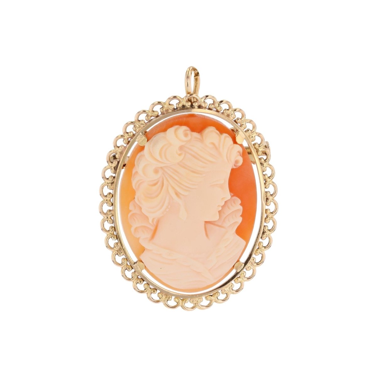 Broche pendentif camée en or jaune - Castafiore