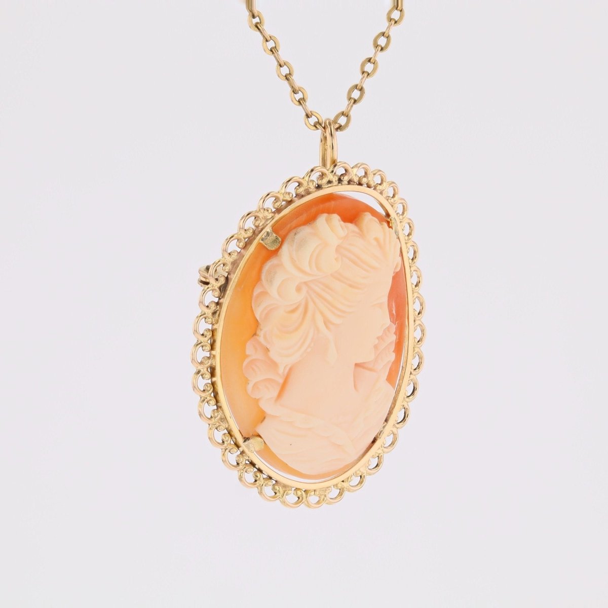 Broche pendentif camée en or jaune - Castafiore