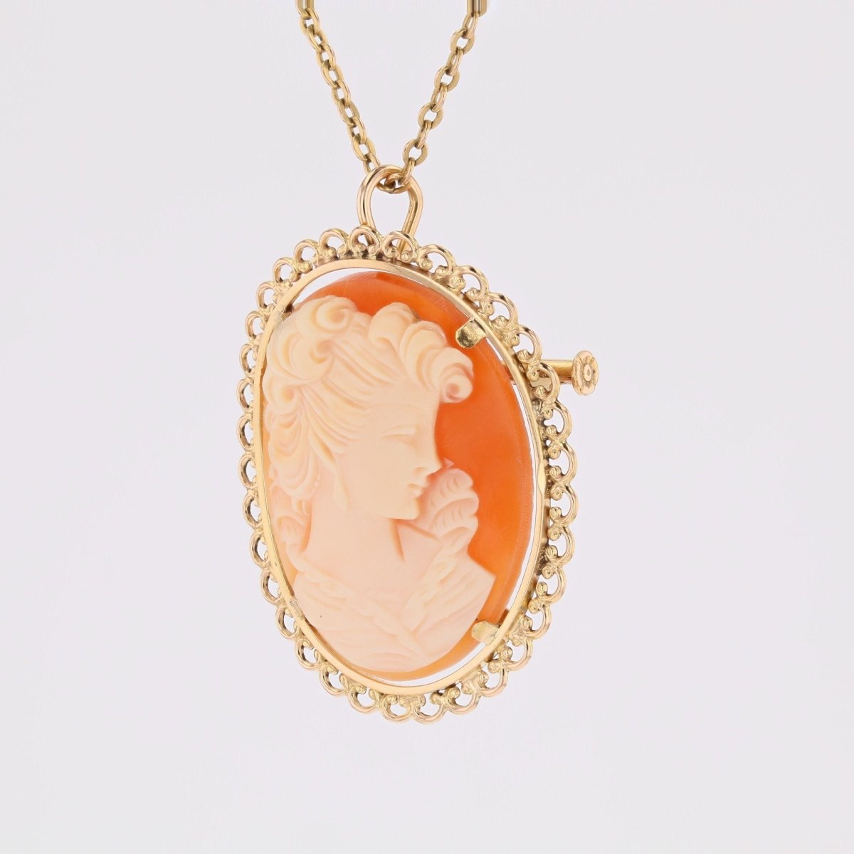 Broche pendentif camée en or jaune - Castafiore