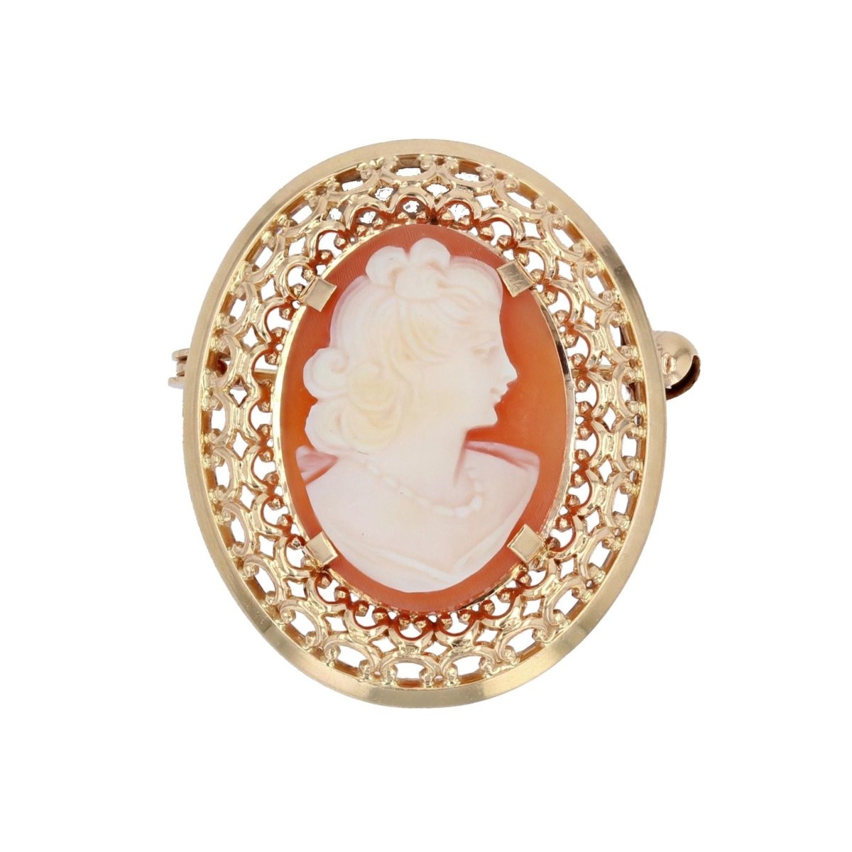 Broche pendentif camée et or ajouré - Castafiore