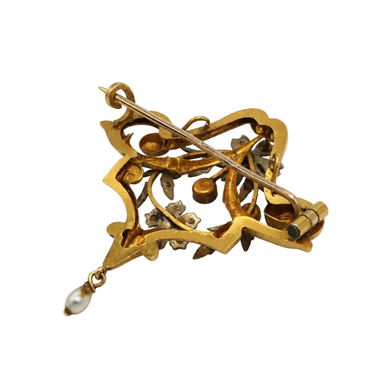 Broche Pendentif en or blanc, or jaune, grenats, perle et diamants - Castafiore