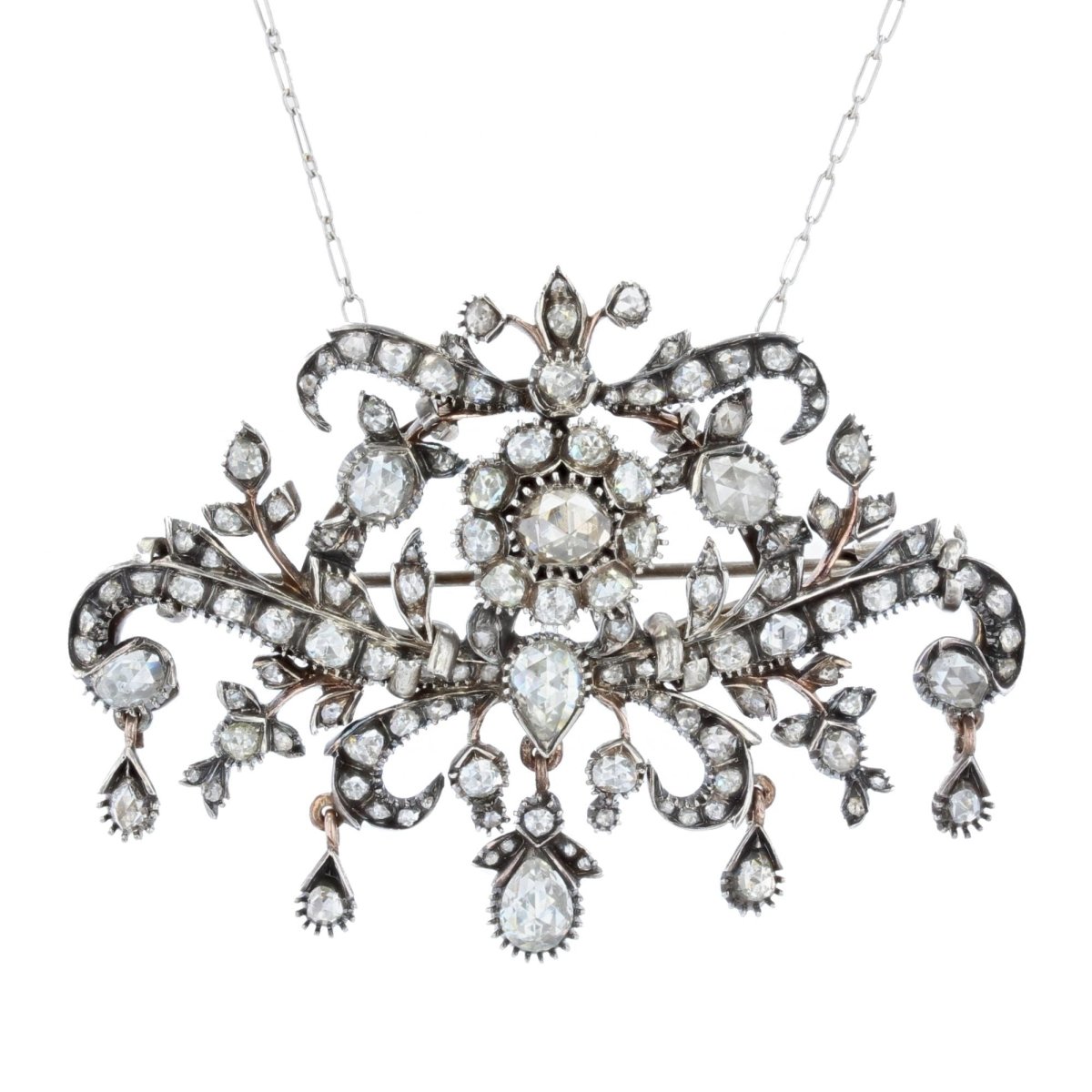 Broche Pendentif en or blanc, or rose, argent et diamants - Castafiore