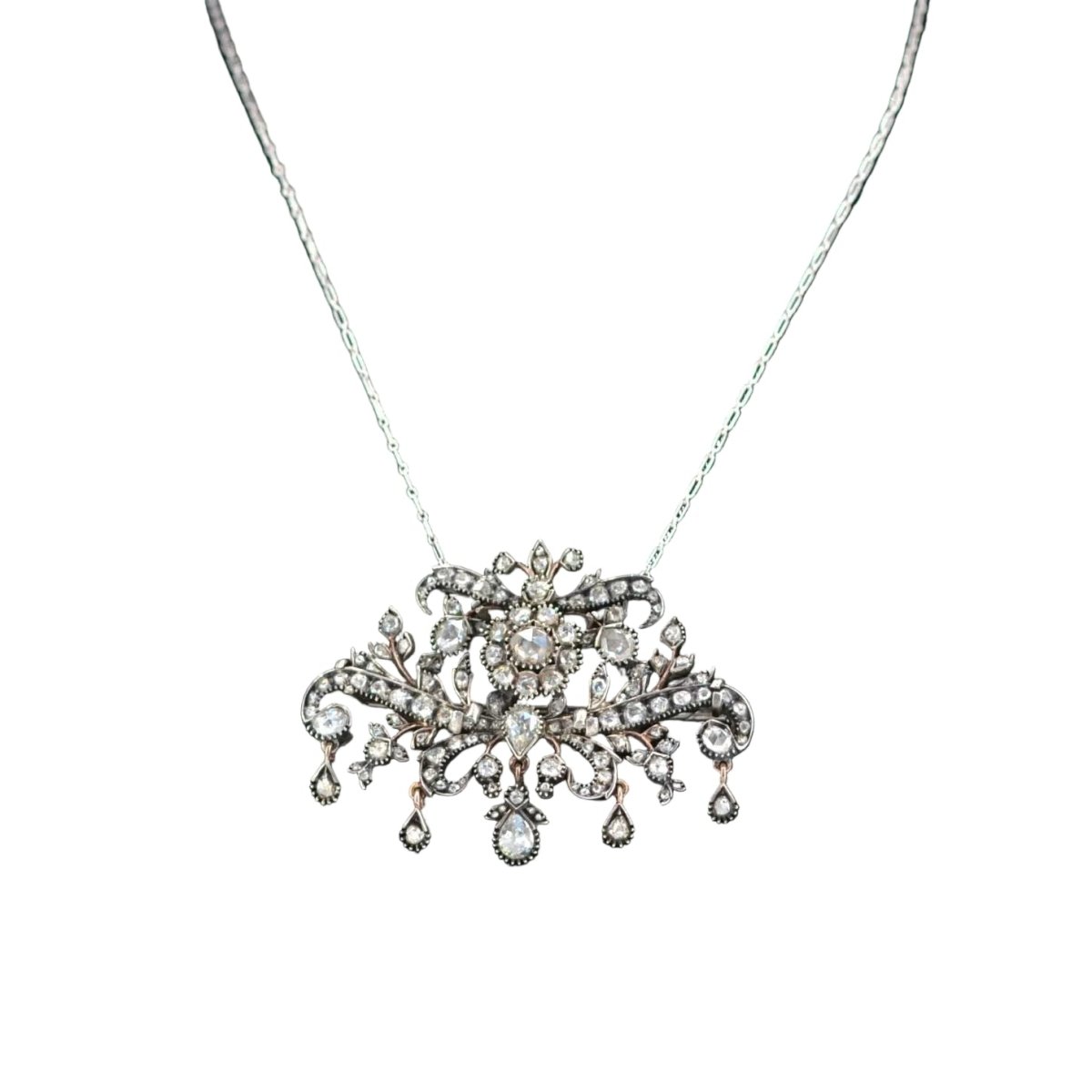 Broche Pendentif en or blanc, or rose, argent et diamants - Castafiore