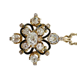 Broche Pendentif en or jaune, émail et diamants - Castafiore