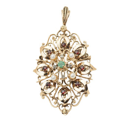 Broche pendentif en or jaune, emeraude et perles de culture - Castafiore