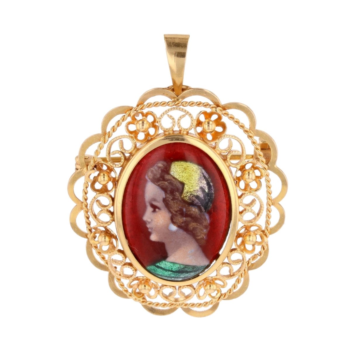 Broche Pendentif en or jaune et émail - Castafiore
