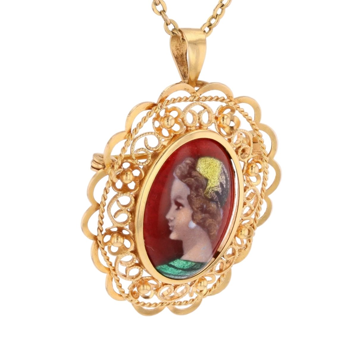 Broche Pendentif en or jaune et émail - Castafiore
