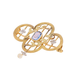 Broche Pendentif en or jaune, perle et diamants - Castafiore