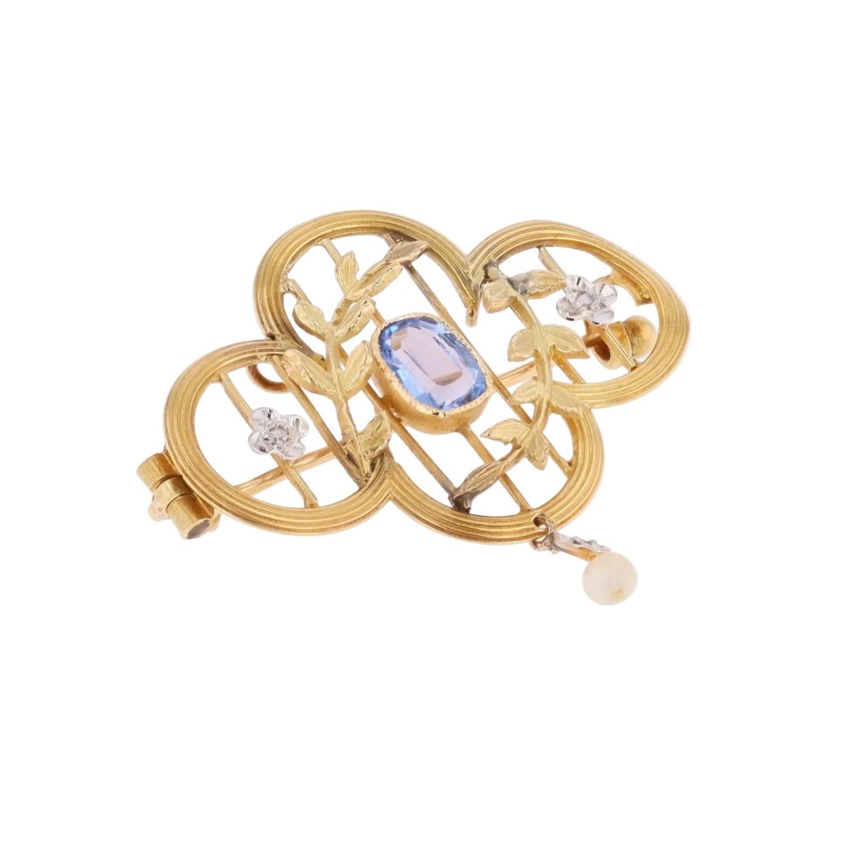 Broche Pendentif en or jaune, perle et diamants - Castafiore