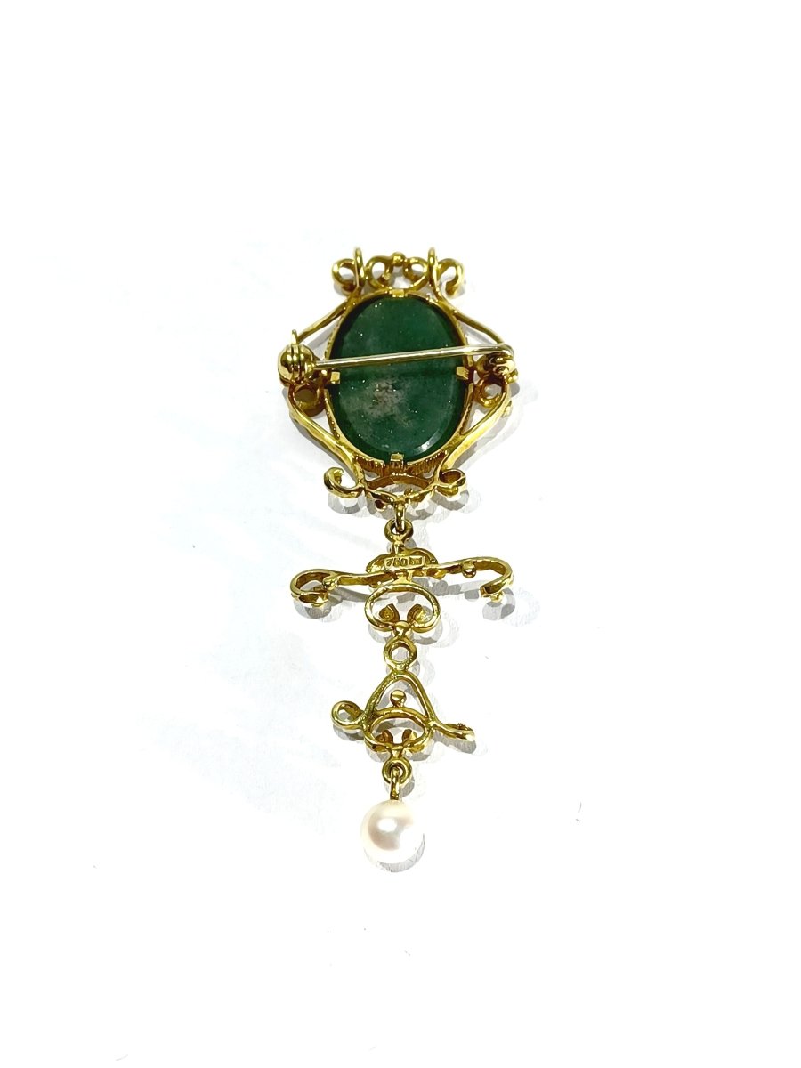 Broche Pendentif en or jaune, perle et jade - Castafiore