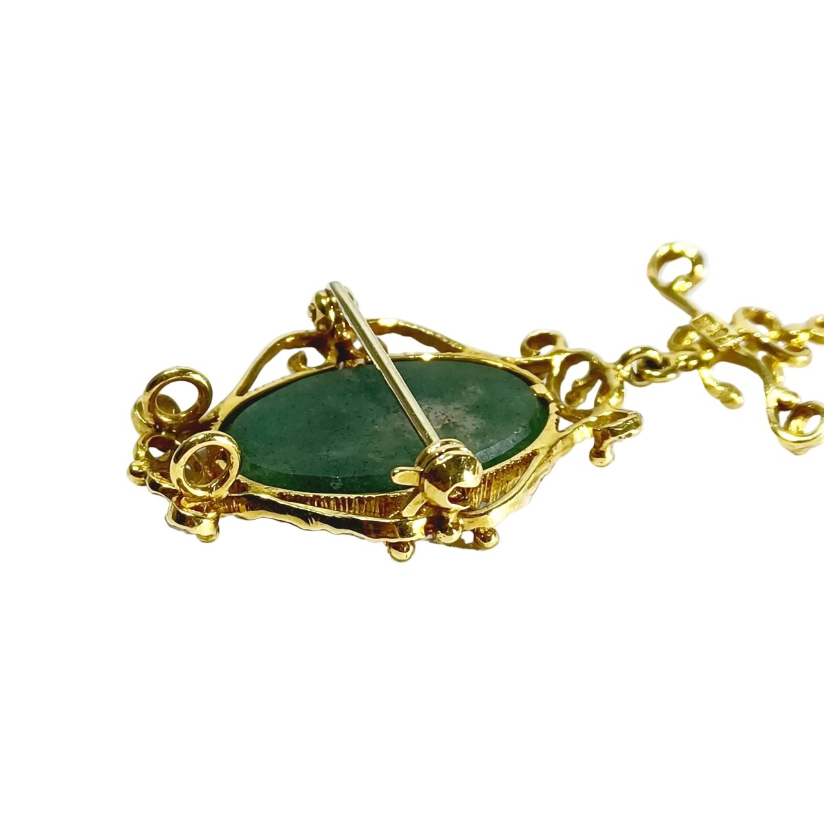 Broche Pendentif en or jaune, perle et jade - Castafiore
