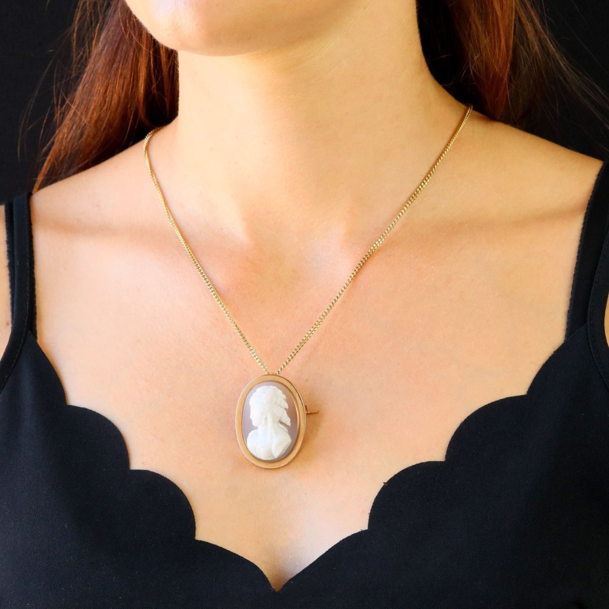 Broche Pendentif en or rose, camée et agate - Castafiore