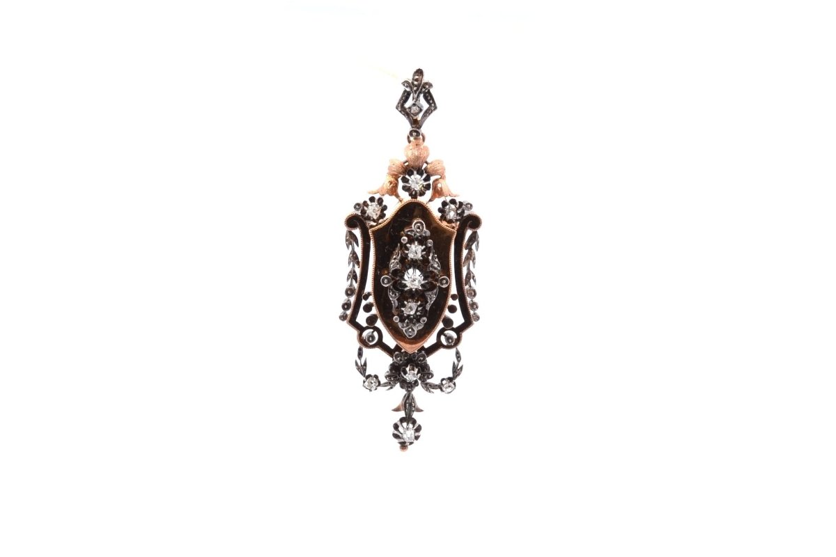 Broche pendentif en or rose et diamants - Castafiore