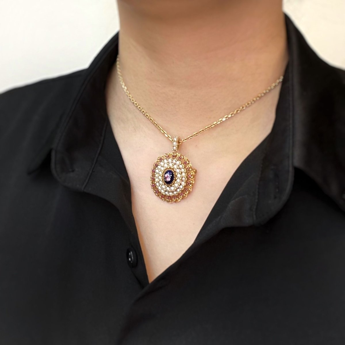 Broche Pendentif - Or, Email, Perles & Rubis - Castafiore