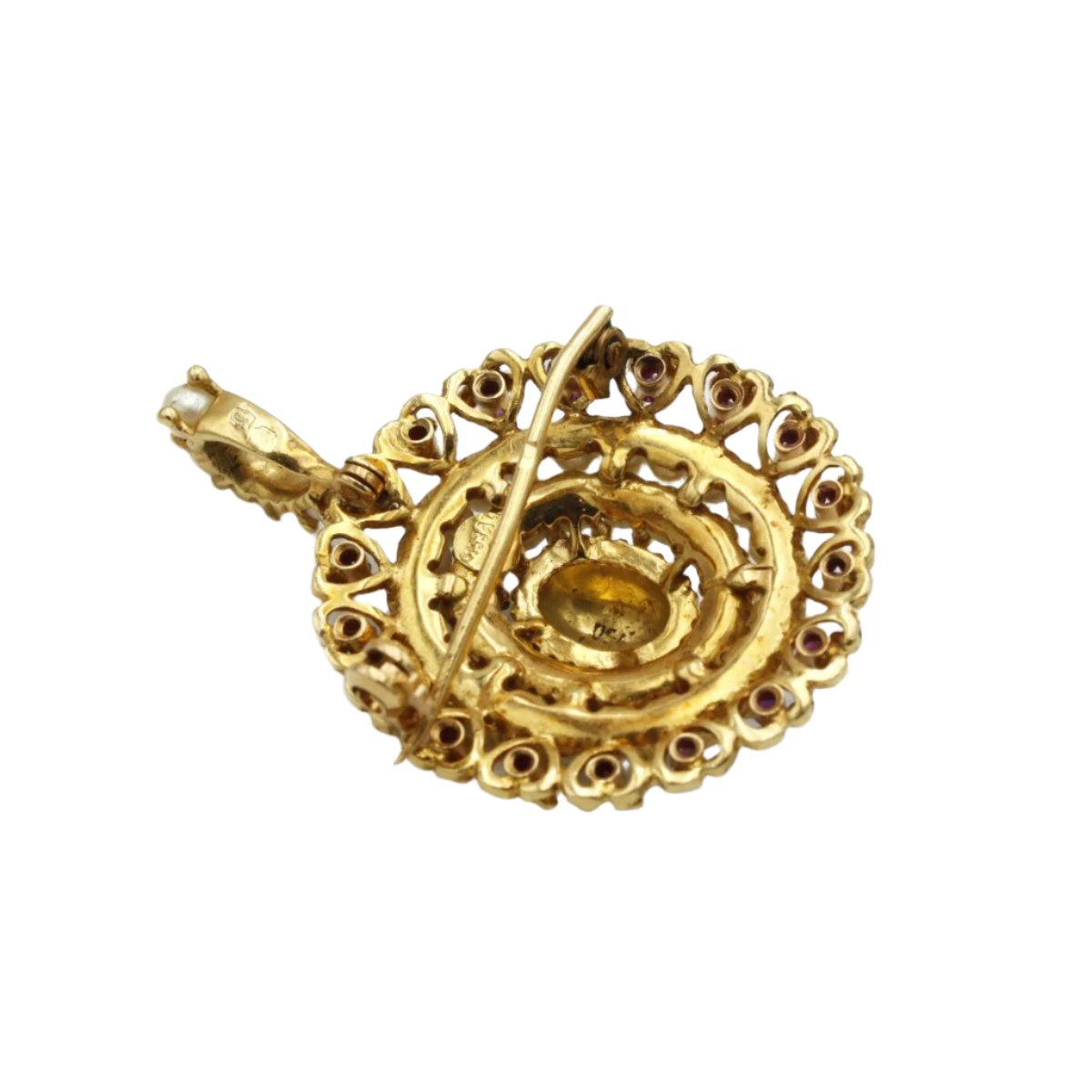 Broche Pendentif - Or, Email, Perles & Rubis - Castafiore