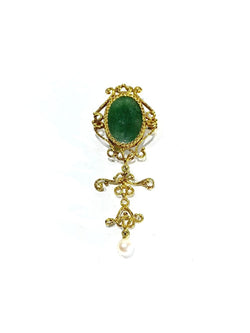 Broche Pendentif Or, Jade et Perle - Castafiore