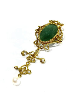 Broche Pendentif Or, Jade et Perle - Castafiore