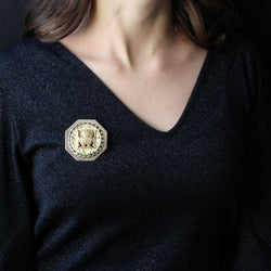 Broche pendentif style aztèque en or rose et or jaune - Castafiore