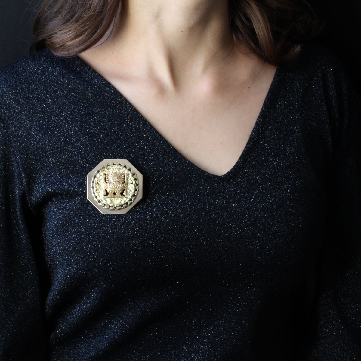 Broche pendentif style aztèque en or rose et or jaune - Castafiore