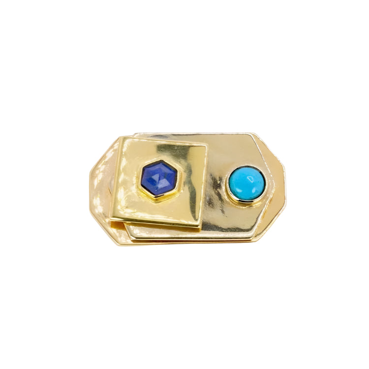 Broche Piero Dorazio Artcurial or jaune lapis - lazuli turquoise - Castafiore